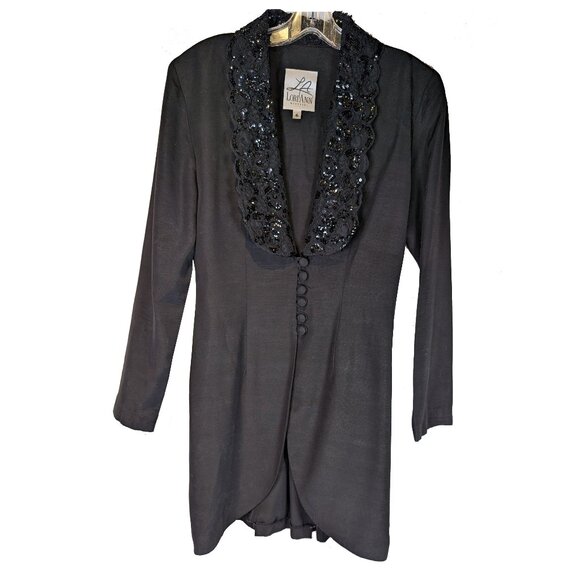 Lori Ann Montreal Black sequin and lace collar jacket Size 6 - Picture 1 of 7